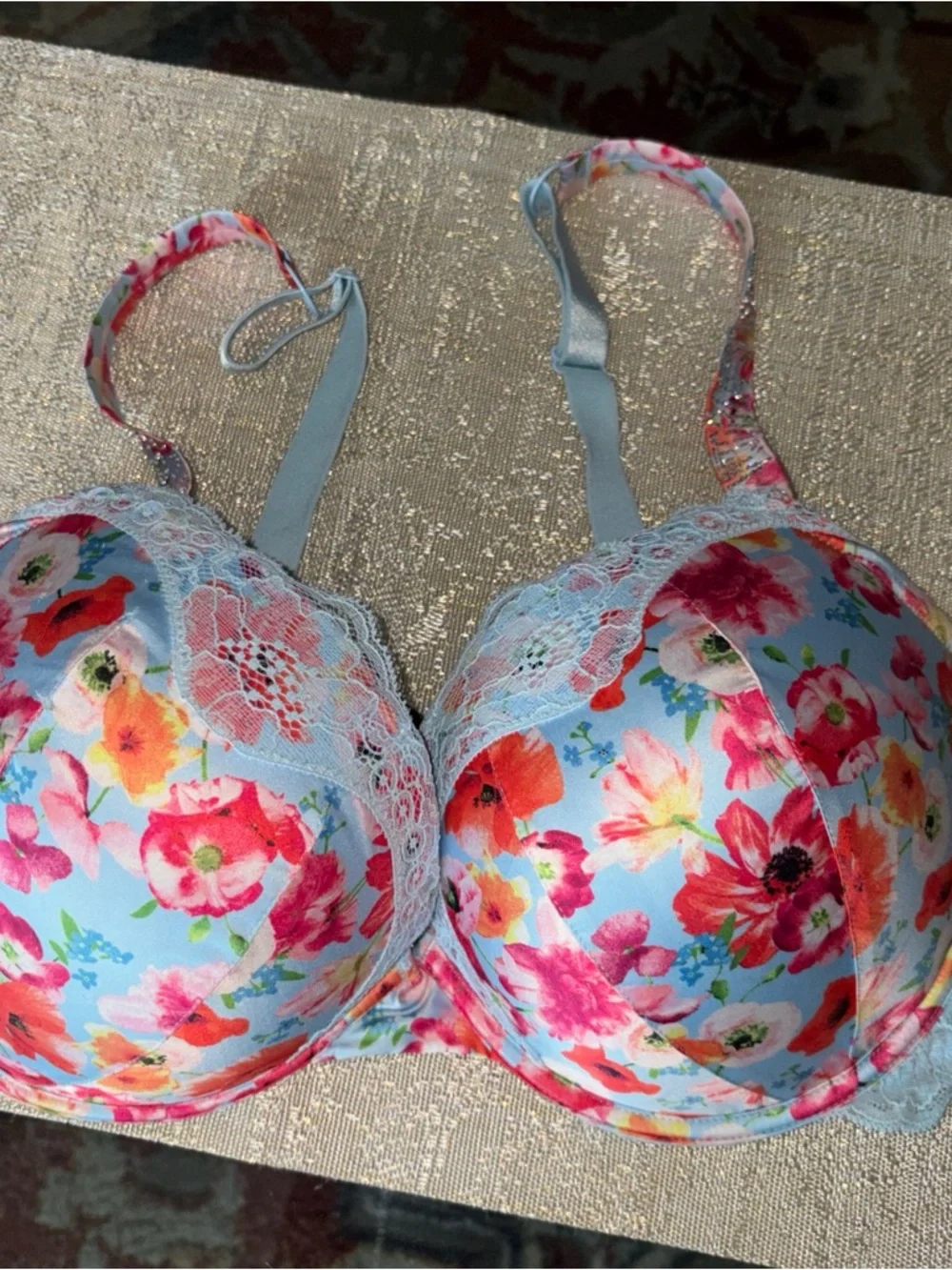 Victoria's Secret BOMBSHELL Light Blue Floral Lace Push-Up Bra
